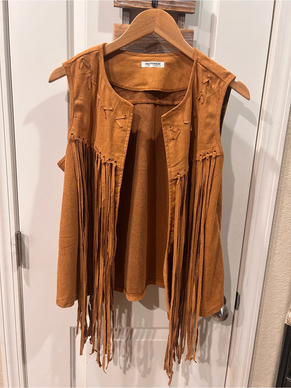 Hotouch Suede-Look Fringe Vest Tan Boho Festival